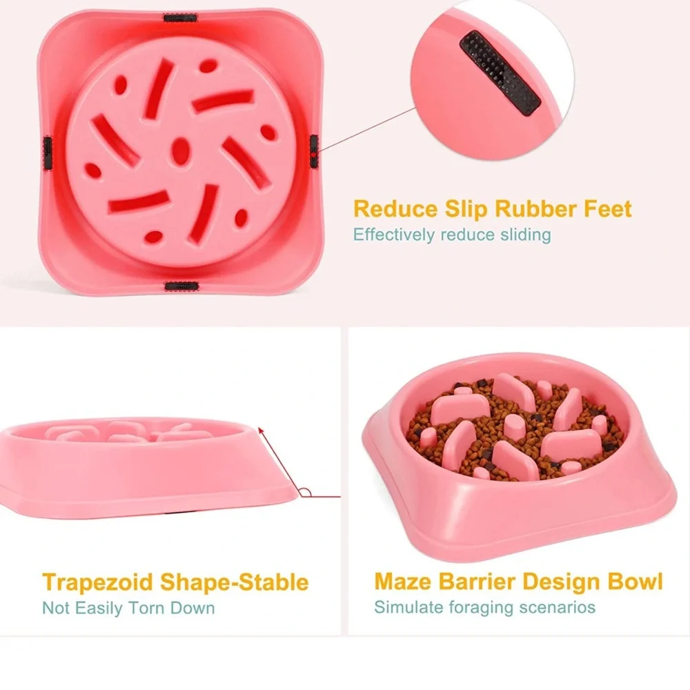 Slow Feeder,Non Slip Puzzle Pet Bowl, Durable Prevents Choking (Pink)